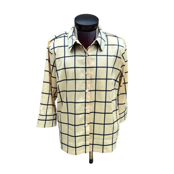 Lines by Louis Dell’Olio windowpane Check Shirt Yellow Blue Size 18 - Picture 1 of 7